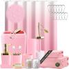 imageGrey Bathroom Accessories Sets Complete 9Piece Bathroom Accessories with Trash Can Vanity Tray Soap Dispenser Soap Dish Toothbrush Holder Toothbrush Cup Toilet Brush and Qtip HoldersPink and Gold