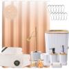 imageGrey Bathroom Accessories Sets Complete 9Piece Bathroom Accessories with Trash Can Vanity Tray Soap Dispenser Soap Dish Toothbrush Holder Toothbrush Cup Toilet Brush and Qtip HoldersHollow White