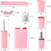imageGrey Bathroom Accessories Sets Complete 9Piece Bathroom Accessories with Trash Can Vanity Tray Soap Dispenser Soap Dish Toothbrush Holder Toothbrush Cup Toilet Brush and Qtip HoldersPink