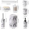 imageGrey Bathroom Accessories Sets Complete 9Piece Bathroom Accessories with Trash Can Vanity Tray Soap Dispenser Soap Dish Toothbrush Holder Toothbrush Cup Toilet Brush and Qtip HoldersWhite Marble