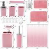 imageGrey Bathroom Accessories Sets Complete 9Piece Bathroom Accessories with Trash Can Vanity Tray Soap Dispenser Soap Dish Toothbrush Holder Toothbrush Cup Toilet Brush and Qtip HoldersDark Pink