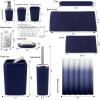 imageGrey Bathroom Accessories Sets Complete 9Piece Bathroom Accessories with Trash Can Vanity Tray Soap Dispenser Soap Dish Toothbrush Holder Toothbrush Cup Toilet Brush and Qtip HoldersNavy Blue
