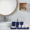 imageGrey Bathroom Accessories Sets Complete 9Piece Bathroom Accessories with Trash Can Vanity Tray Soap Dispenser Soap Dish Toothbrush Holder Toothbrush Cup Toilet Brush and Qtip HoldersHollow Navy Blue