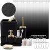 imageGrey Bathroom Accessories Sets Complete 9Piece Bathroom Accessories with Trash Can Vanity Tray Soap Dispenser Soap Dish Toothbrush Holder Toothbrush Cup Toilet Brush and Qtip HoldersBlackGold