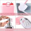 imageGrey Bathroom Accessories Sets Complete 9Piece Bathroom Accessories with Trash Can Vanity Tray Soap Dispenser Soap Dish Toothbrush Holder Toothbrush Cup Toilet Brush and Qtip HoldersPink