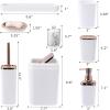 imageGrey Bathroom Accessories Sets Complete 9Piece Bathroom Accessories with Trash Can Vanity Tray Soap Dispenser Soap Dish Toothbrush Holder Toothbrush Cup Toilet Brush and Qtip HoldersWhite
