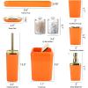 imageGrey Bathroom Accessories Sets Complete 9Piece Bathroom Accessories with Trash Can Vanity Tray Soap Dispenser Soap Dish Toothbrush Holder Toothbrush Cup Toilet Brush and Qtip HoldersOrange and Gold