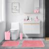 imageGrey Bathroom Accessories Sets Complete 9Piece Bathroom Accessories with Trash Can Vanity Tray Soap Dispenser Soap Dish Toothbrush Holder Toothbrush Cup Toilet Brush and Qtip HoldersPink
