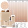 imageGrey Bathroom Accessories Sets Complete 9Piece Bathroom Accessories with Trash Can Vanity Tray Soap Dispenser Soap Dish Toothbrush Holder Toothbrush Cup Toilet Brush and Qtip HoldersBeige