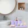 imageGrey Bathroom Accessories Sets Complete 9Piece Bathroom Accessories with Trash Can Vanity Tray Soap Dispenser Soap Dish Toothbrush Holder Toothbrush Cup Toilet Brush and Qtip HoldersLight Purple