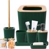 imageGrey Bathroom Accessories Sets Complete 9Piece Bathroom Accessories with Trash Can Vanity Tray Soap Dispenser Soap Dish Toothbrush Holder Toothbrush Cup Toilet Brush and Qtip HoldersHollow Dark Green