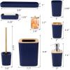 imageGrey Bathroom Accessories Sets Complete 9Piece Bathroom Accessories with Trash Can Vanity Tray Soap Dispenser Soap Dish Toothbrush Holder Toothbrush Cup Toilet Brush and Qtip HoldersHollow Navy Blue