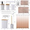 imageGrey Bathroom Accessories Sets Complete 9Piece Bathroom Accessories with Trash Can Vanity Tray Soap Dispenser Soap Dish Toothbrush Holder Toothbrush Cup Toilet Brush and Qtip HoldersHollow White