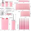 imageGrey Bathroom Accessories Sets Complete 9Piece Bathroom Accessories with Trash Can Vanity Tray Soap Dispenser Soap Dish Toothbrush Holder Toothbrush Cup Toilet Brush and Qtip HoldersPink