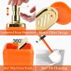 imageGrey Bathroom Accessories Sets Complete 9Piece Bathroom Accessories with Trash Can Vanity Tray Soap Dispenser Soap Dish Toothbrush Holder Toothbrush Cup Toilet Brush and Qtip HoldersOrange and Gold
