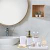 imageGrey Bathroom Accessories Sets Complete 9Piece Bathroom Accessories with Trash Can Vanity Tray Soap Dispenser Soap Dish Toothbrush Holder Toothbrush Cup Toilet Brush and Qtip HoldersWhite and Gold