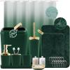 imageGrey Bathroom Accessories Sets Complete 9Piece Bathroom Accessories with Trash Can Vanity Tray Soap Dispenser Soap Dish Toothbrush Holder Toothbrush Cup Toilet Brush and Qtip HoldersDark Green and Gold