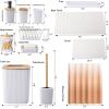 imageGrey Bathroom Accessories Sets Complete 9Piece Bathroom Accessories with Trash Can Vanity Tray Soap Dispenser Soap Dish Toothbrush Holder Toothbrush Cup Toilet Brush and Qtip HoldersHollow White
