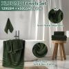 imageGrey Bathroom Accessories Sets Complete 9Piece Bathroom Accessories with Trash Can Vanity Tray Soap Dispenser Soap Dish Toothbrush Holder Toothbrush Cup Toilet Brush and Qtip HoldersDark Green and Gold
