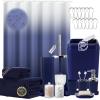 imageGrey Bathroom Accessories Sets Complete 9Piece Bathroom Accessories with Trash Can Vanity Tray Soap Dispenser Soap Dish Toothbrush Holder Toothbrush Cup Toilet Brush and Qtip HoldersNavy Blue