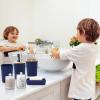 imageGrey Bathroom Accessories Sets Complete 9Piece Bathroom Accessories with Trash Can Vanity Tray Soap Dispenser Soap Dish Toothbrush Holder Toothbrush Cup Toilet Brush and Qtip HoldersHollow Navy Blue