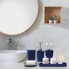 imageGrey Bathroom Accessories Sets Complete 9Piece Bathroom Accessories with Trash Can Vanity Tray Soap Dispenser Soap Dish Toothbrush Holder Toothbrush Cup Toilet Brush and Qtip HoldersNavy Blue