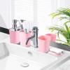 imageGrey Bathroom Accessories Sets Complete 9Piece Bathroom Accessories with Trash Can Vanity Tray Soap Dispenser Soap Dish Toothbrush Holder Toothbrush Cup Toilet Brush and Qtip HoldersPink