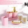 imageGrey Bathroom Accessories Sets Complete 9Piece Bathroom Accessories with Trash Can Vanity Tray Soap Dispenser Soap Dish Toothbrush Holder Toothbrush Cup Toilet Brush and Qtip HoldersPink and Gold