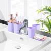 imageGrey Bathroom Accessories Sets Complete 9Piece Bathroom Accessories with Trash Can Vanity Tray Soap Dispenser Soap Dish Toothbrush Holder Toothbrush Cup Toilet Brush and Qtip HoldersLight Purple