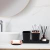imageGrey Bathroom Accessories Sets Complete 9Piece Bathroom Accessories with Trash Can Vanity Tray Soap Dispenser Soap Dish Toothbrush Holder Toothbrush Cup Toilet Brush and Qtip HoldersBlack