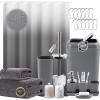imageGrey Bathroom Accessories Sets Complete 9Piece Bathroom Accessories with Trash Can Vanity Tray Soap Dispenser Soap Dish Toothbrush Holder Toothbrush Cup Toilet Brush and Qtip HoldersGray
