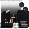 imageGrey Bathroom Accessories Sets Complete 9Piece Bathroom Accessories with Trash Can Vanity Tray Soap Dispenser Soap Dish Toothbrush Holder Toothbrush Cup Toilet Brush and Qtip HoldersBlackGold