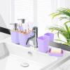imageGrey Bathroom Accessories Sets Complete 9Piece Bathroom Accessories with Trash Can Vanity Tray Soap Dispenser Soap Dish Toothbrush Holder Toothbrush Cup Toilet Brush and Qtip HoldersHollow Light Purple