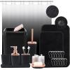 imageGrey Bathroom Accessories Sets Complete 9Piece Bathroom Accessories with Trash Can Vanity Tray Soap Dispenser Soap Dish Toothbrush Holder Toothbrush Cup Toilet Brush and Qtip HoldersBlack