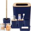 imageGrey Bathroom Accessories Sets Complete 9Piece Bathroom Accessories with Trash Can Vanity Tray Soap Dispenser Soap Dish Toothbrush Holder Toothbrush Cup Toilet Brush and Qtip HoldersHollow Navy Blue