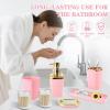 imageGrey Bathroom Accessories Sets Complete 9Piece Bathroom Accessories with Trash Can Vanity Tray Soap Dispenser Soap Dish Toothbrush Holder Toothbrush Cup Toilet Brush and Qtip HoldersPink and Gold