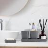 imageGrey Bathroom Accessories Sets Complete 9Piece Bathroom Accessories with Trash Can Vanity Tray Soap Dispenser Soap Dish Toothbrush Holder Toothbrush Cup Toilet Brush and Qtip HoldersHollow Grey