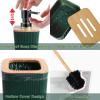 imageGrey Bathroom Accessories Sets Complete 9Piece Bathroom Accessories with Trash Can Vanity Tray Soap Dispenser Soap Dish Toothbrush Holder Toothbrush Cup Toilet Brush and Qtip HoldersHollow Dark Green