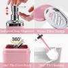 imageGrey Bathroom Accessories Sets Complete 9Piece Bathroom Accessories with Trash Can Vanity Tray Soap Dispenser Soap Dish Toothbrush Holder Toothbrush Cup Toilet Brush and Qtip HoldersDark Pink