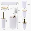 imageGrey Bathroom Accessories Sets Complete 9Piece Bathroom Accessories with Trash Can Vanity Tray Soap Dispenser Soap Dish Toothbrush Holder Toothbrush Cup Toilet Brush and Qtip HoldersWhite and Gold