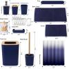 imageGrey Bathroom Accessories Sets Complete 9Piece Bathroom Accessories with Trash Can Vanity Tray Soap Dispenser Soap Dish Toothbrush Holder Toothbrush Cup Toilet Brush and Qtip HoldersHollow Navy Blue