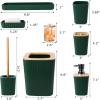 imageGrey Bathroom Accessories Sets Complete 9Piece Bathroom Accessories with Trash Can Vanity Tray Soap Dispenser Soap Dish Toothbrush Holder Toothbrush Cup Toilet Brush and Qtip HoldersHollow Dark Green