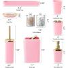 imageGrey Bathroom Accessories Sets Complete 9Piece Bathroom Accessories with Trash Can Vanity Tray Soap Dispenser Soap Dish Toothbrush Holder Toothbrush Cup Toilet Brush and Qtip HoldersPink and Gold