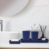 imageGrey Bathroom Accessories Sets Complete 9Piece Bathroom Accessories with Trash Can Vanity Tray Soap Dispenser Soap Dish Toothbrush Holder Toothbrush Cup Toilet Brush and Qtip HoldersHollow Navy Blue