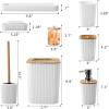 imageGrey Bathroom Accessories Sets Complete 9Piece Bathroom Accessories with Trash Can Vanity Tray Soap Dispenser Soap Dish Toothbrush Holder Toothbrush Cup Toilet Brush and Qtip HoldersHollow White