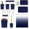 imageGrey Bathroom Accessories Sets Complete 9Piece Bathroom Accessories with Trash Can Vanity Tray Soap Dispenser Soap Dish Toothbrush Holder Toothbrush Cup Toilet Brush and Qtip HoldersHollow Navy Blue