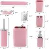 imageGrey Bathroom Accessories Sets Complete 9Piece Bathroom Accessories with Trash Can Vanity Tray Soap Dispenser Soap Dish Toothbrush Holder Toothbrush Cup Toilet Brush and Qtip HoldersDark Pink
