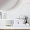 imageGrey Bathroom Accessories Sets Complete 9Piece Bathroom Accessories with Trash Can Vanity Tray Soap Dispenser Soap Dish Toothbrush Holder Toothbrush Cup Toilet Brush and Qtip HoldersWhite and Gold