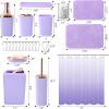 imageGrey Bathroom Accessories Sets Complete 9Piece Bathroom Accessories with Trash Can Vanity Tray Soap Dispenser Soap Dish Toothbrush Holder Toothbrush Cup Toilet Brush and Qtip HoldersLight Purple