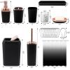 imageGrey Bathroom Accessories Sets Complete 9Piece Bathroom Accessories with Trash Can Vanity Tray Soap Dispenser Soap Dish Toothbrush Holder Toothbrush Cup Toilet Brush and Qtip HoldersBlack